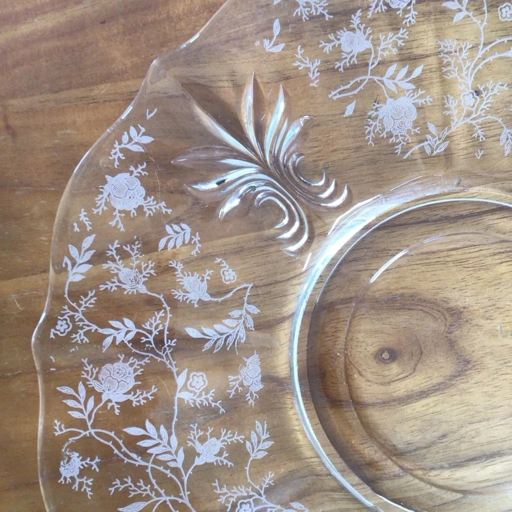 Vintage Fostoria Shirley Floral Etched Baroque Glass Platter